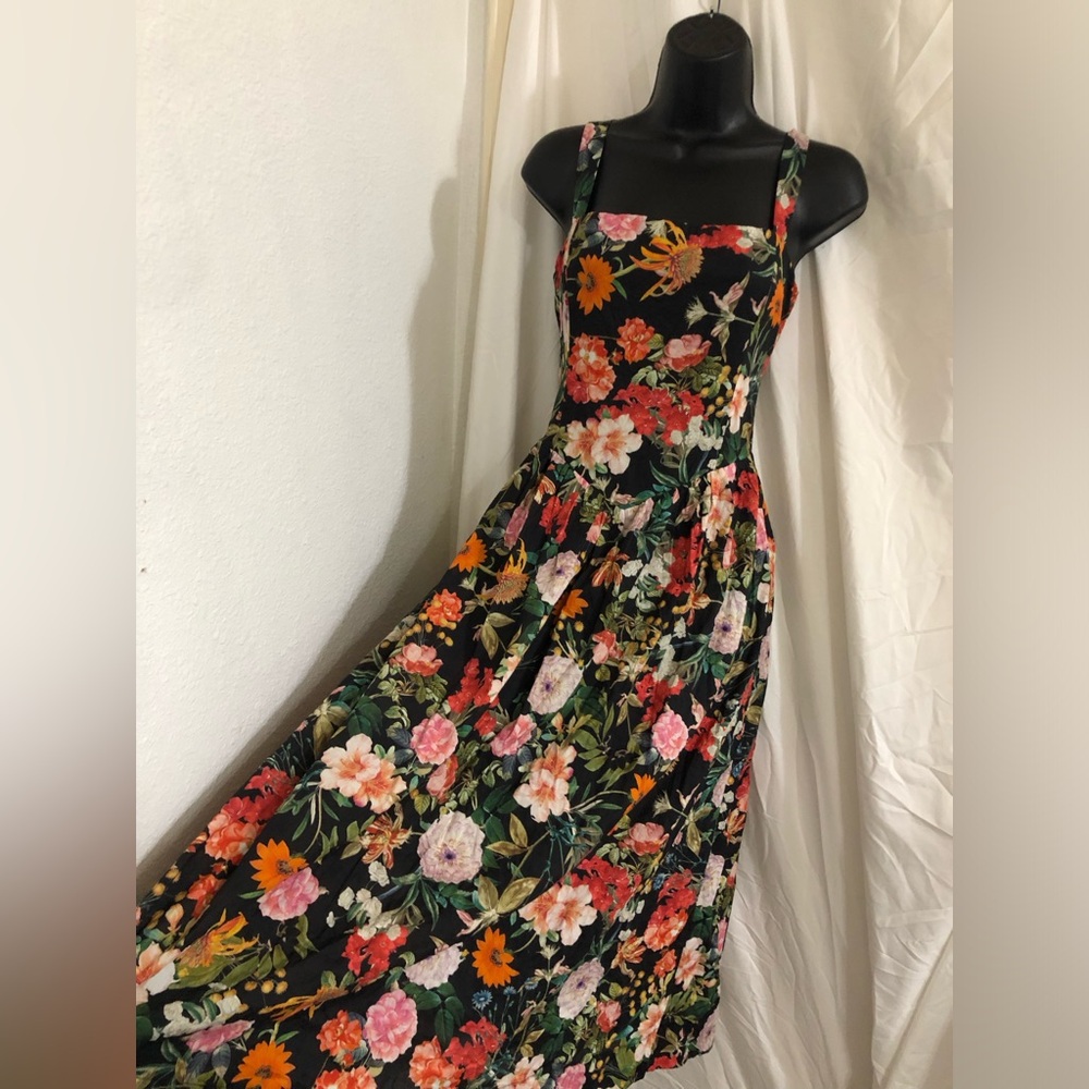 Donna Ricco black floral multi fit & flare  style cotton dress size 10 brand new
